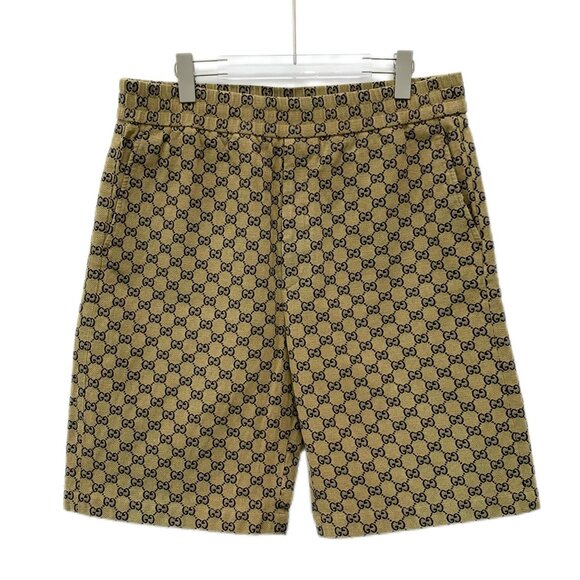 Gucci Brown Logo Jacquard Full-Print Cotton Shorts Size 52 L Made In Italy - Picture 1 of 7